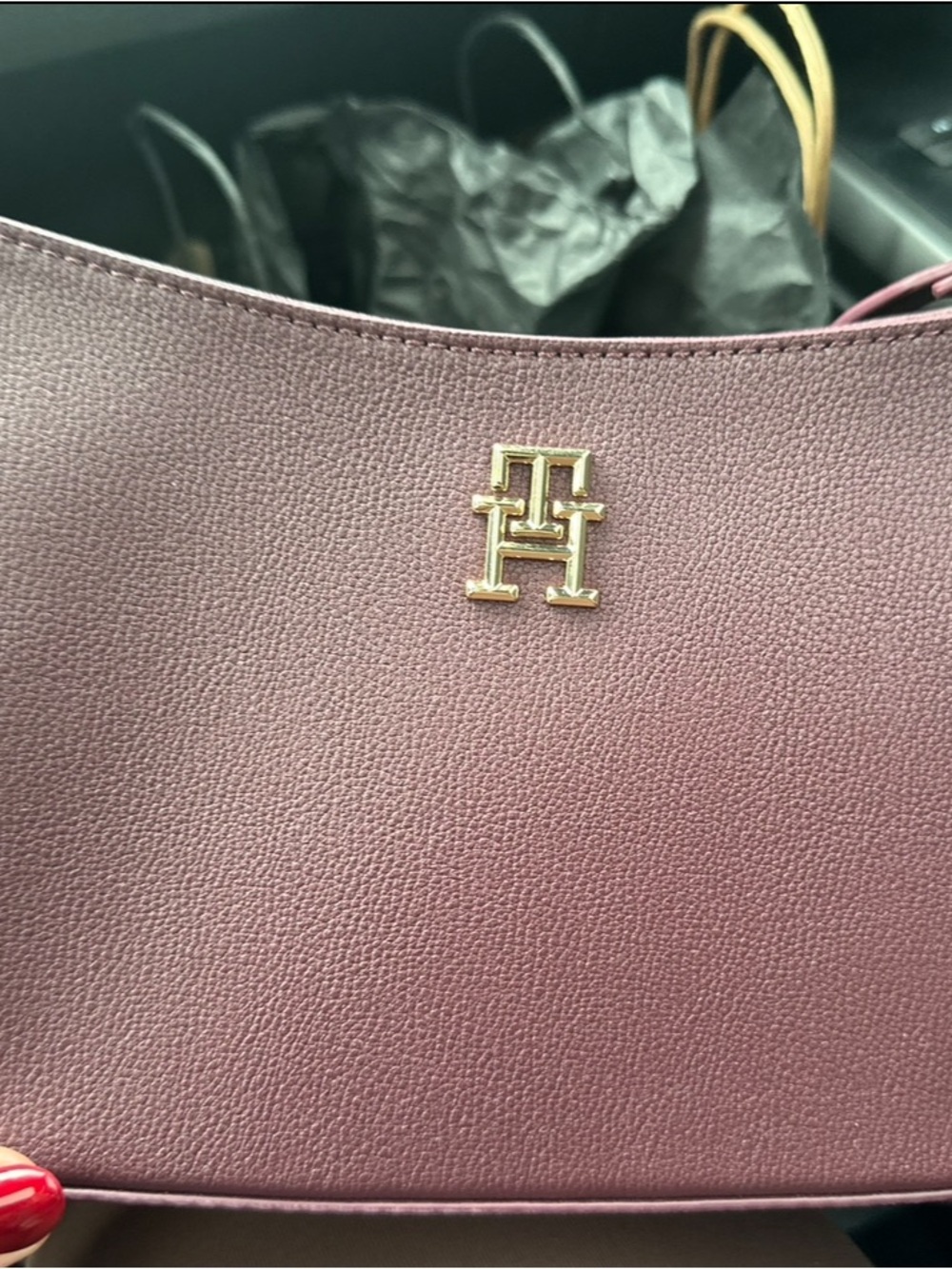 Tommy Hilfiger Plum Purple Shoulder Bag Gold TH Logo
